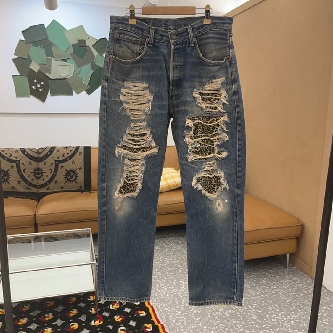 리바이스 희귀 갸루 레오파드 데미지 커스텀 데님팬츠 31인치 C07467 상품이미지3