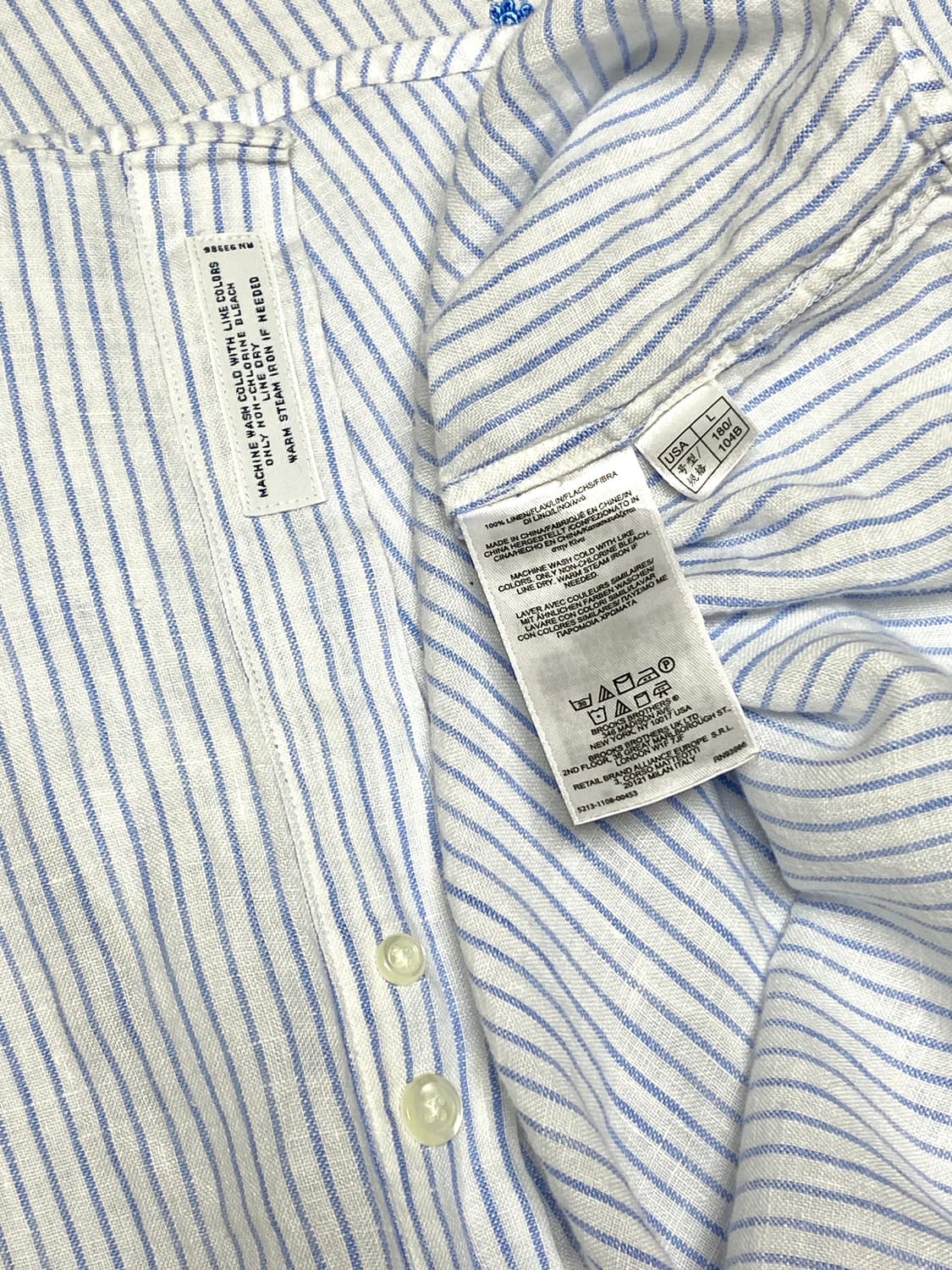 브룩스 브라더스 린넨 스트라이프 옥스포드 셔츠 스카이 블루 슬림핏 L 상품이미지5