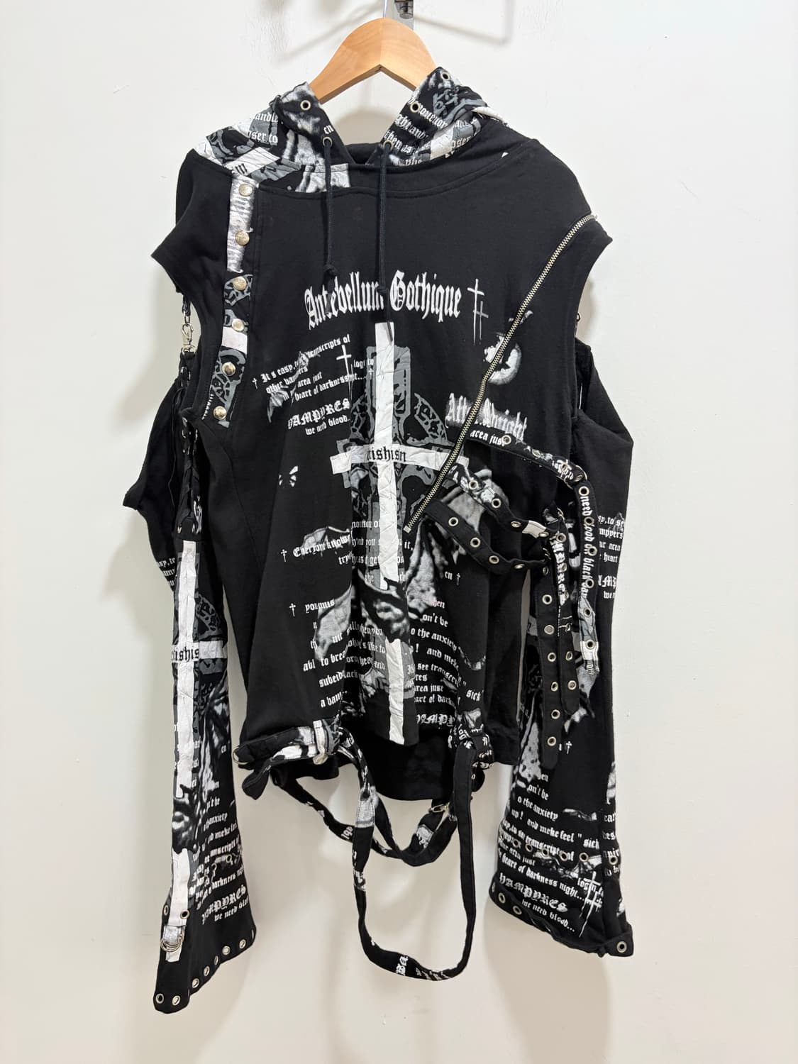 Y2k 매드 펑크맛 스컬 후드 티셔츠 상품이미지5