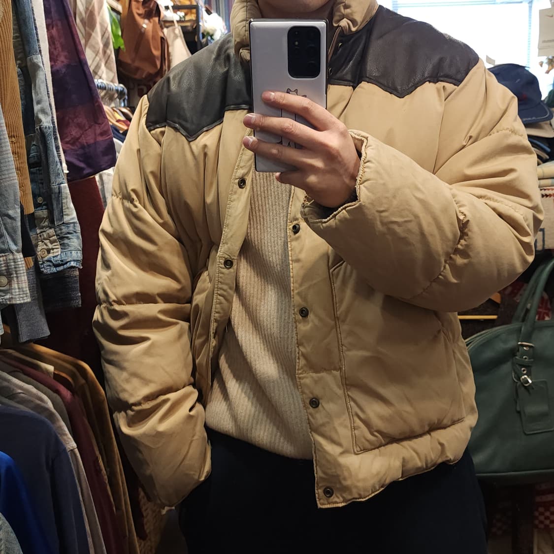 폴로 다운 패딩 웨스턴 가죽 패딩 푸퍼 다운 봄버 L 상품이미지10