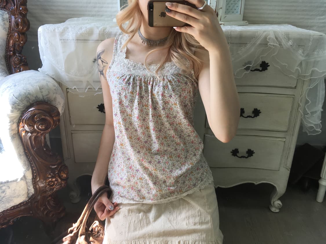 일본빈티지 하구미 잔꽃 레이스 슬리브리스 상품이미지2