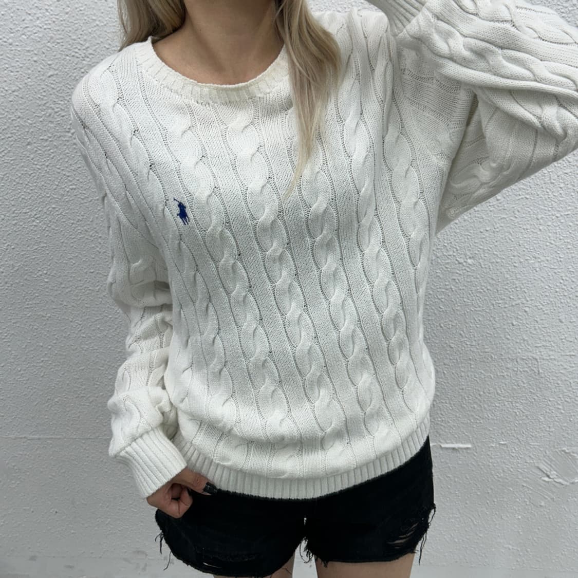  폴로 랄프로렌 네이비포니 화이트 꽈배기 니트 L 상품이미지1