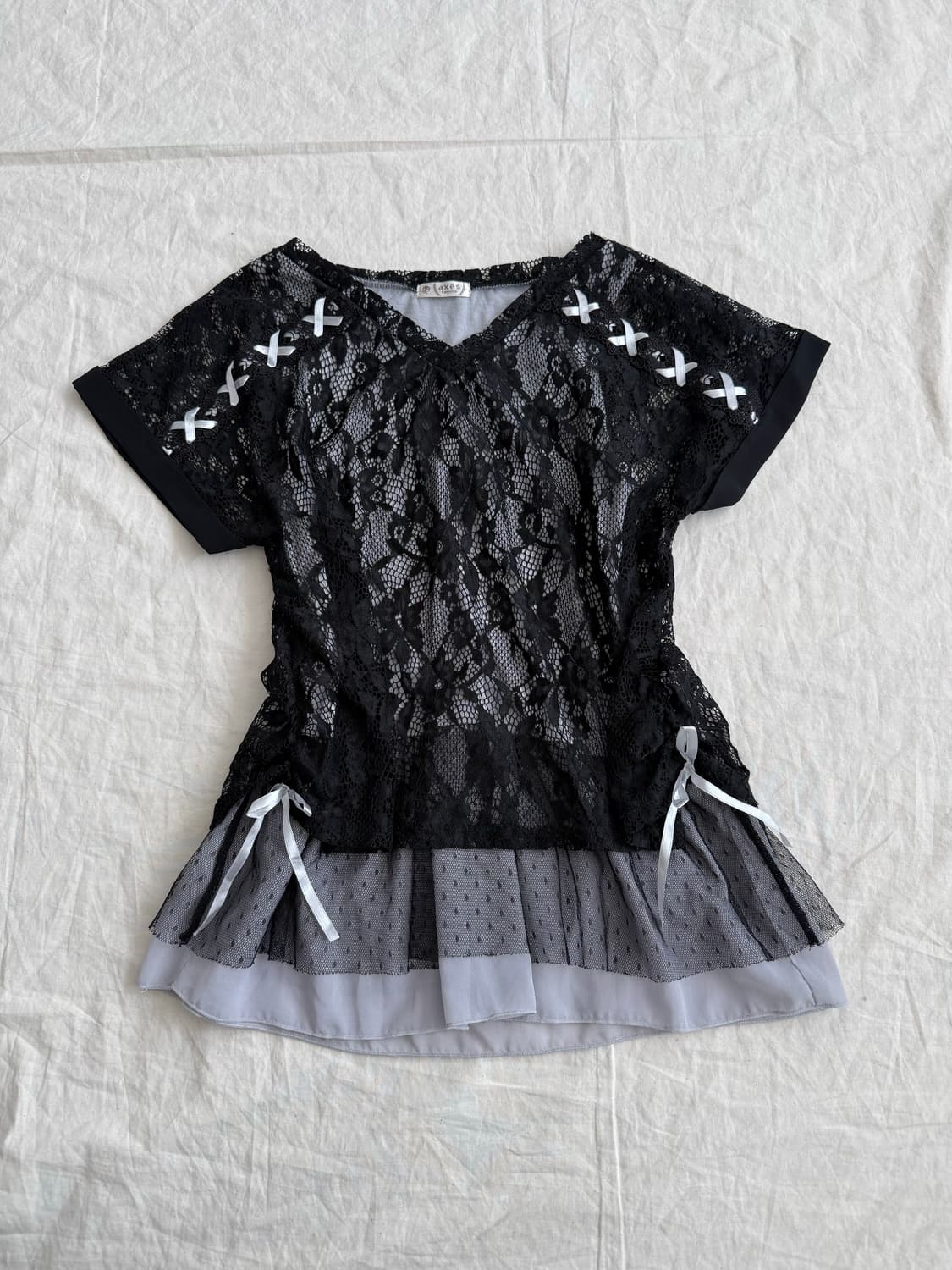 엑시즈팜 러블리 니혼진 레이스 반팔 블라우스 탑 상품이미지1