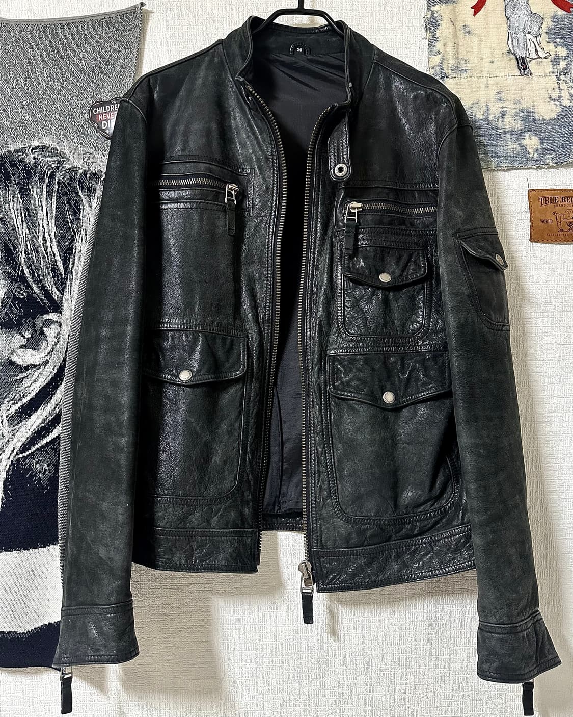 버팔로스킨 멀티포켓 하이넥 레더자켓 상품이미지3