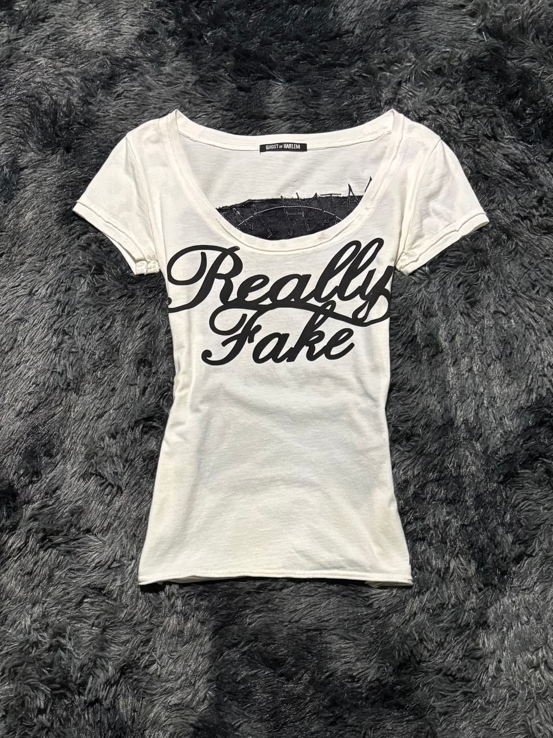 ghost of harlem 레터링 등판 해골 패치 반팔 상품이미지1