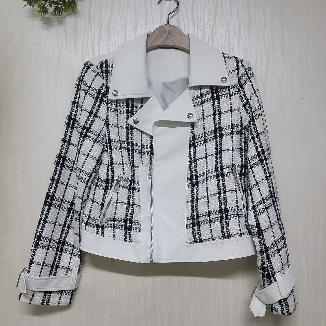 새상품 트위트 체크 레더 라이더 가죽 자켓 상품이미지4