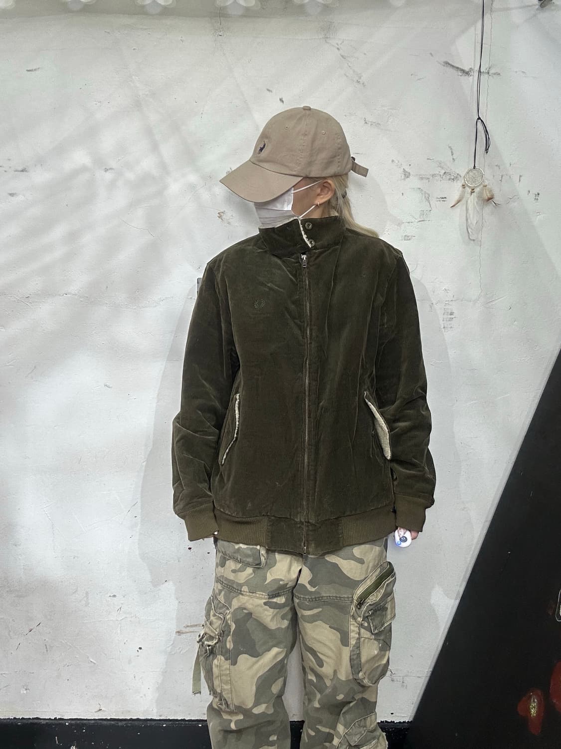 프레드페리 일본판 카키 내부 기모 코듀로이 블루종 골덴 자켓 XL  상품이미지2