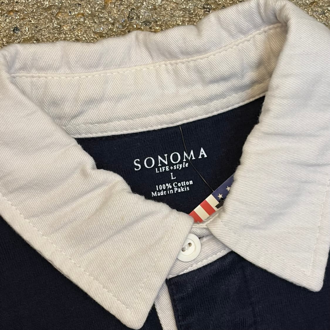 미국 빈티지 소노마 헤비코튼 스트라이프 배색 럭비티 상품이미지4