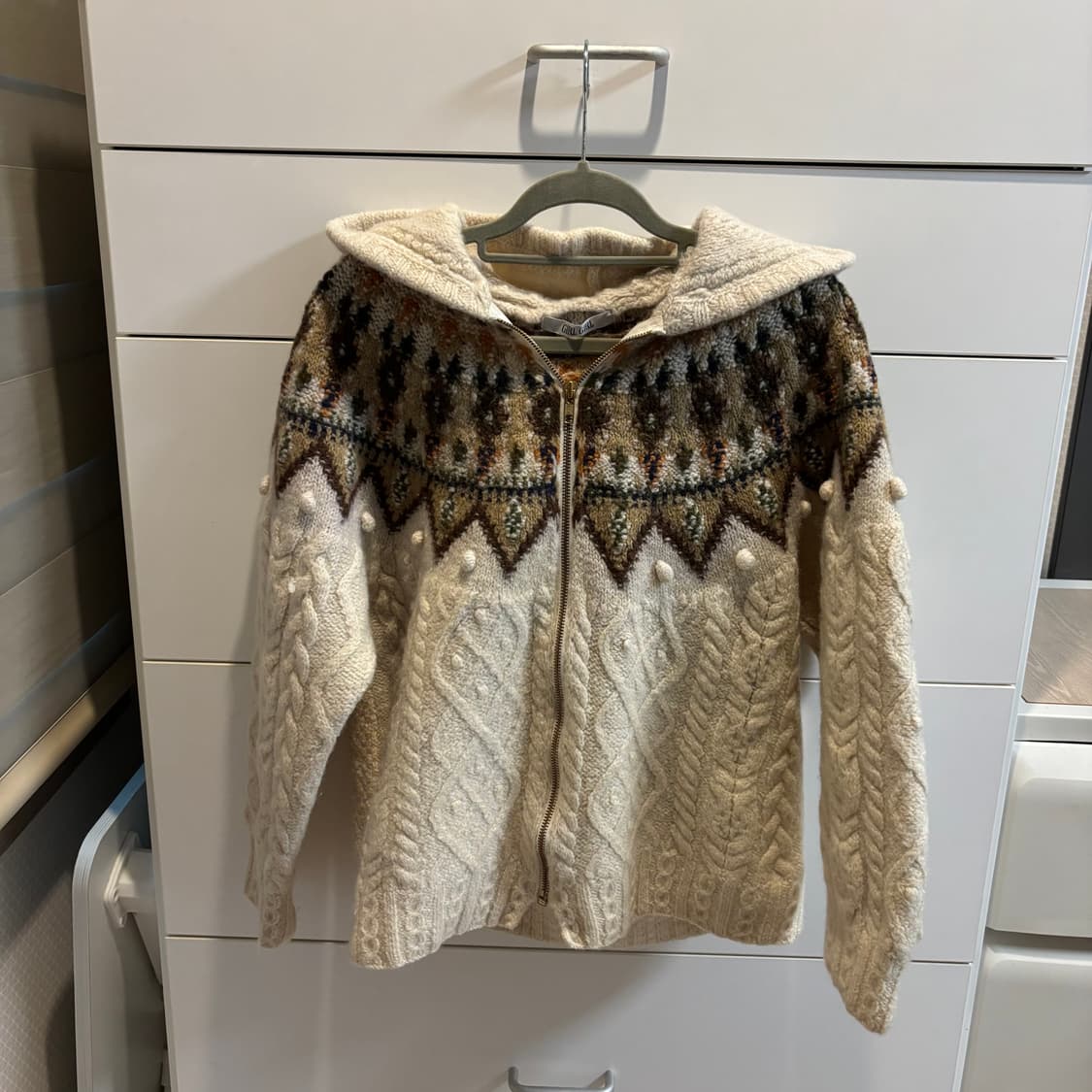 울 100% 노르딕 패턴 후드 니트 집업 가디건 상품이미지1