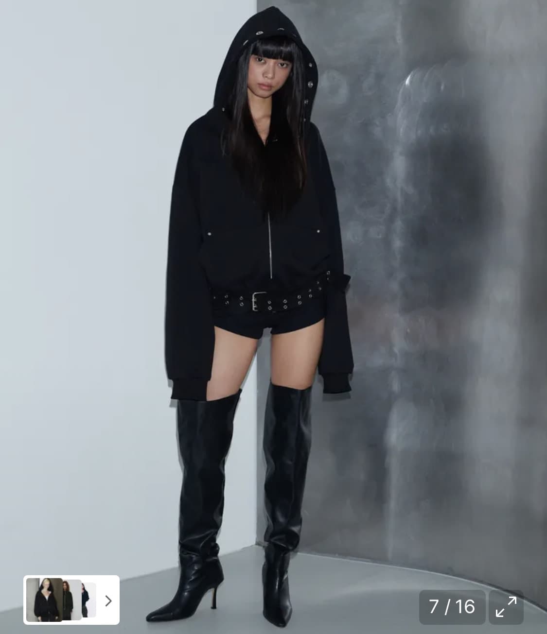 분트 아일렛 벨트 후드집업 블랙 상품이미지3