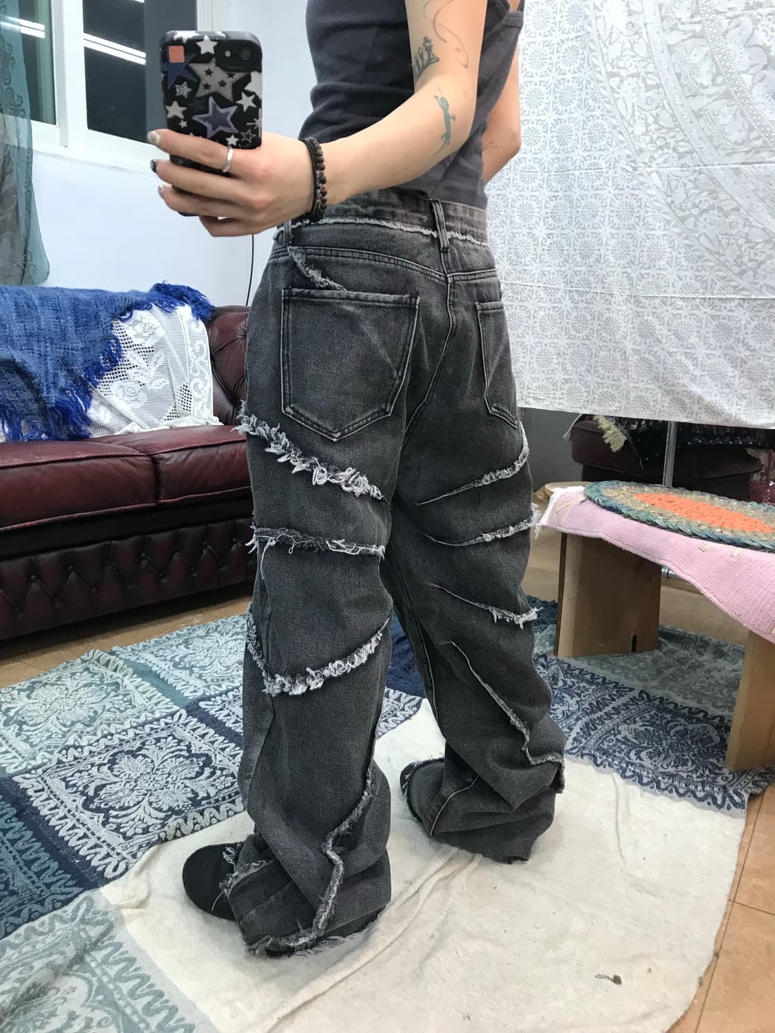 빈티지 절개 디테일 흑청데님팬츠  상품이미지2