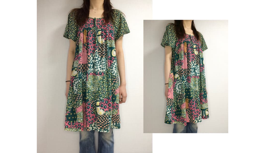 츠모리 치사토 그린 에스닉 플로럴 원피스 상품이미지1