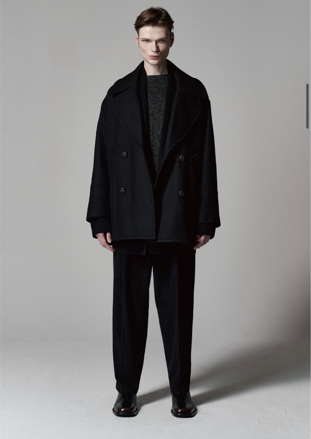 노이어 울 트위드 오버핏 피코트 블랙 상품이미지4