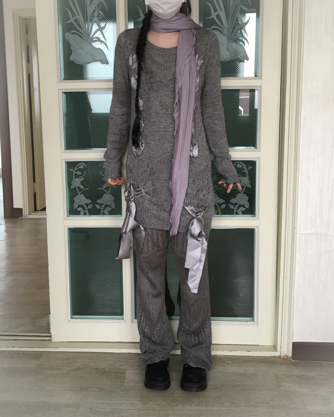 Lace up ribbon point knit onepiece 상품이미지8