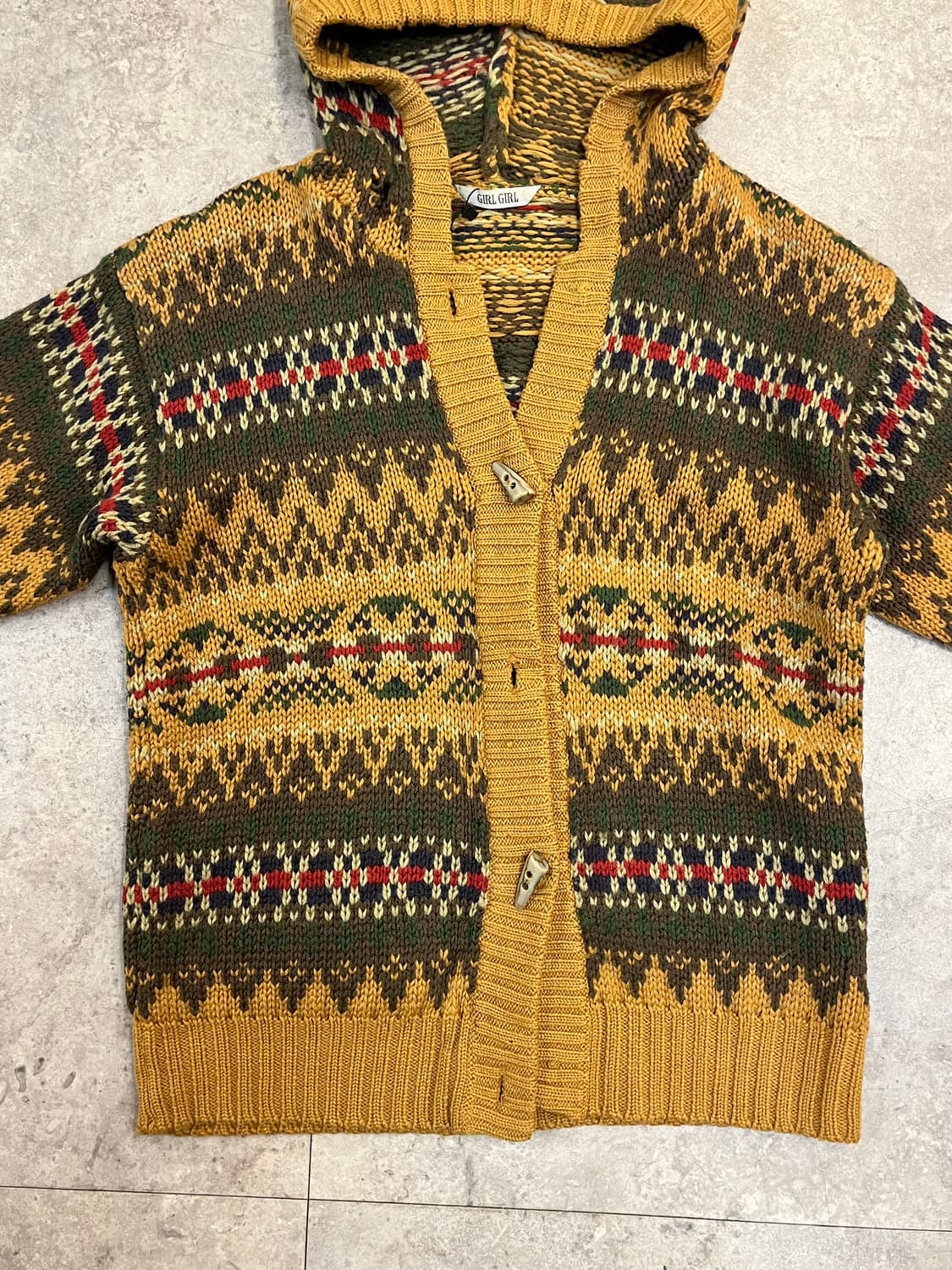 빈티지 노르딕 패턴 후드 가디건 카멜 M #csz2978 상품이미지4