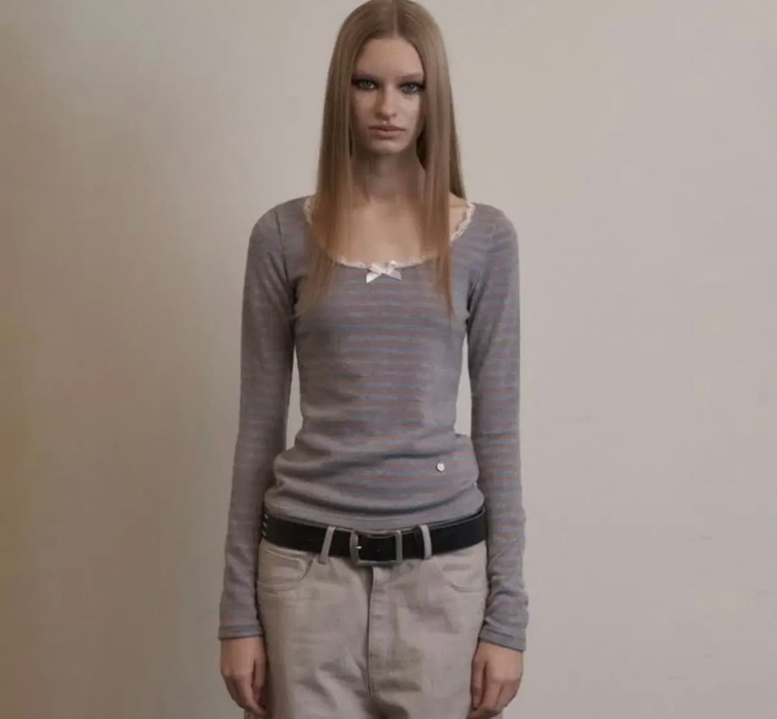 셋업이엑스이 stripe lace top baby blue 상품이미지1