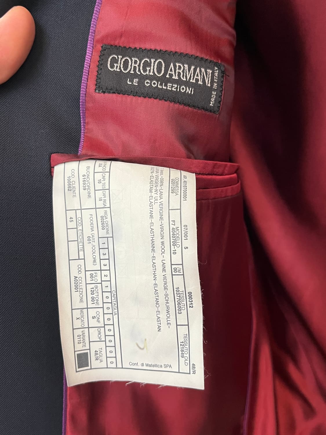 Giorgio Armani 네이비 남성 블레이저 48R 안감 레드 상품이미지3