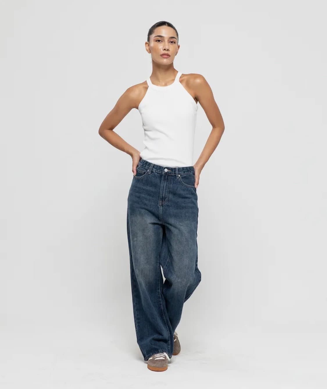 챔브로스 우먼즈 세미 와이드 워싱 데님팬츠[딥블루] 상품이미지1