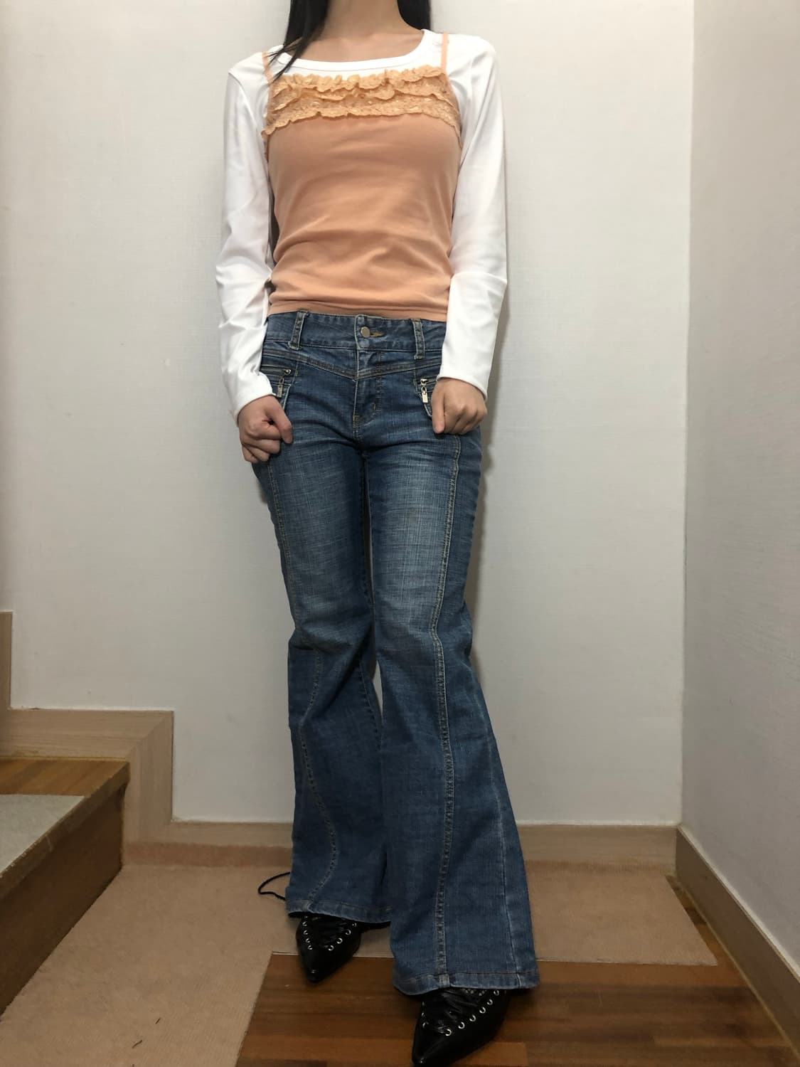 빈티지 피치 프릴 슬리브리스 상품이미지5