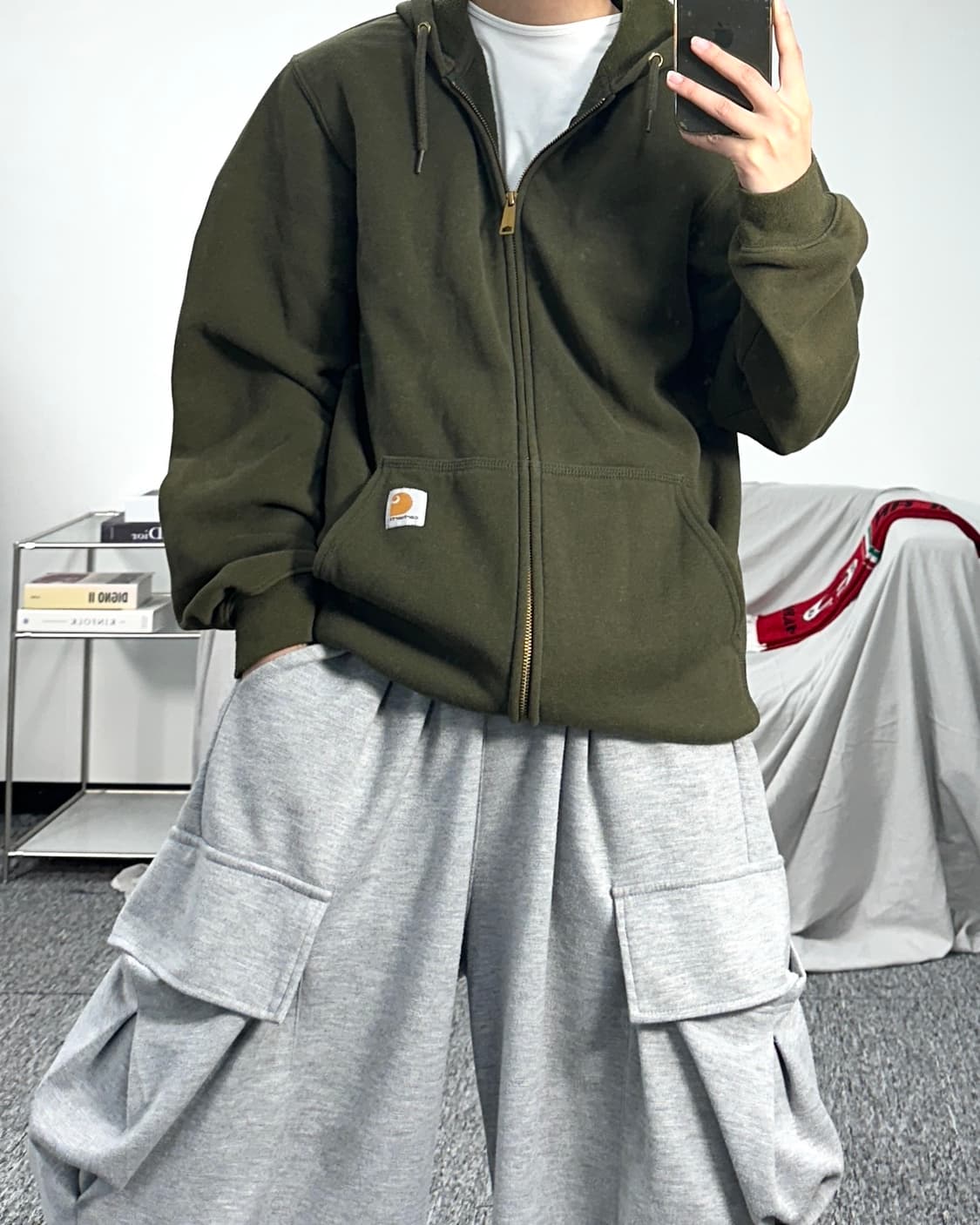 칼하트 올리브 그린 후드집업 S 상품이미지3