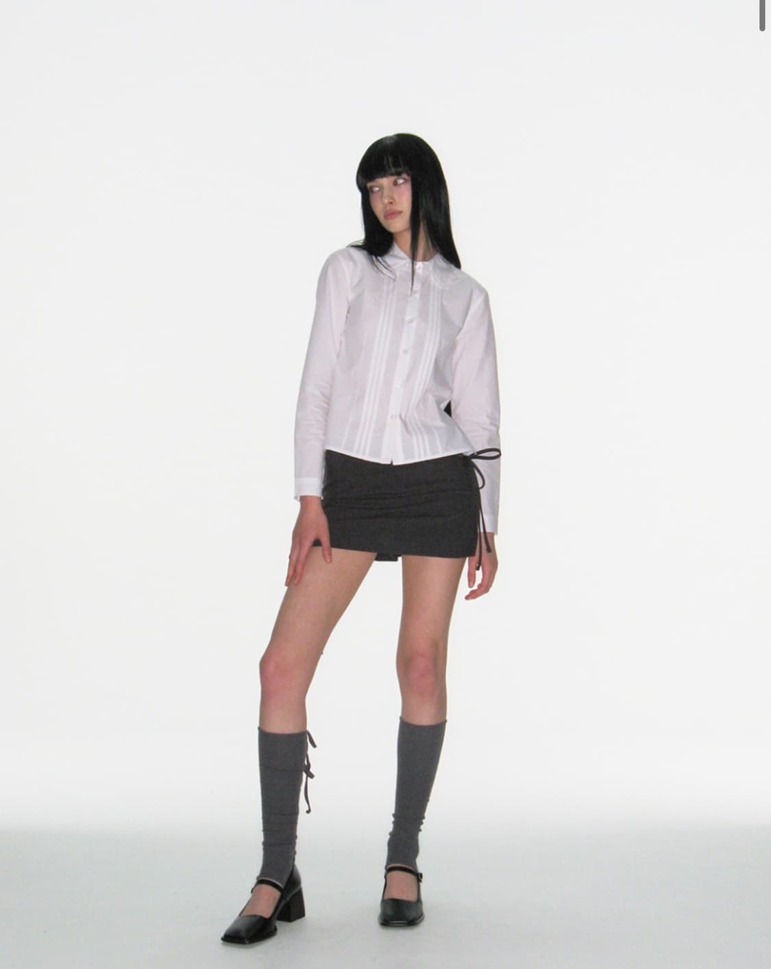 크랭크 리본 슬릿 스커트 팬츠 차콜 상품이미지3