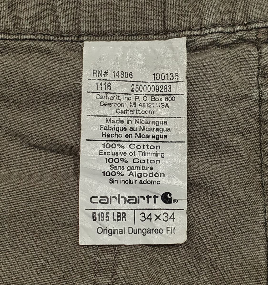 칼하트 더블니 B195 카키 덩가리핏 34 (32~34) 상품이미지7