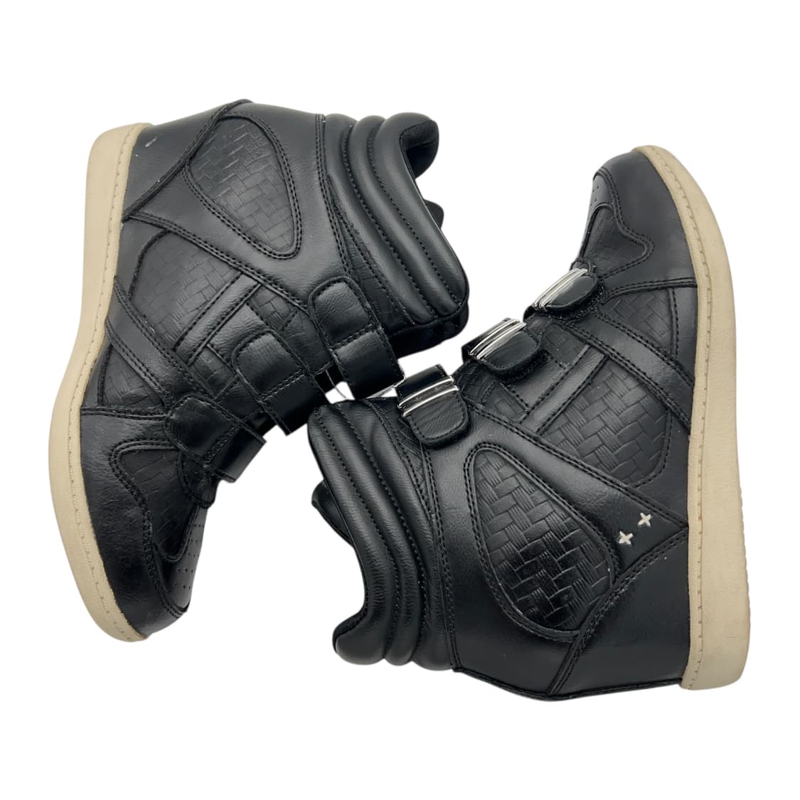 250 W 스케쳐스 스트랩 웨지힐 레더 스니커즈 블랙 상품이미지3