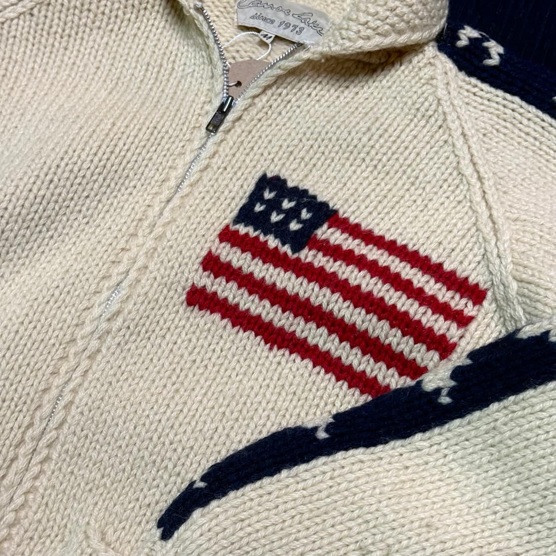 Canoe Lake 성조기 코위찬 스웨터 M 상품이미지3