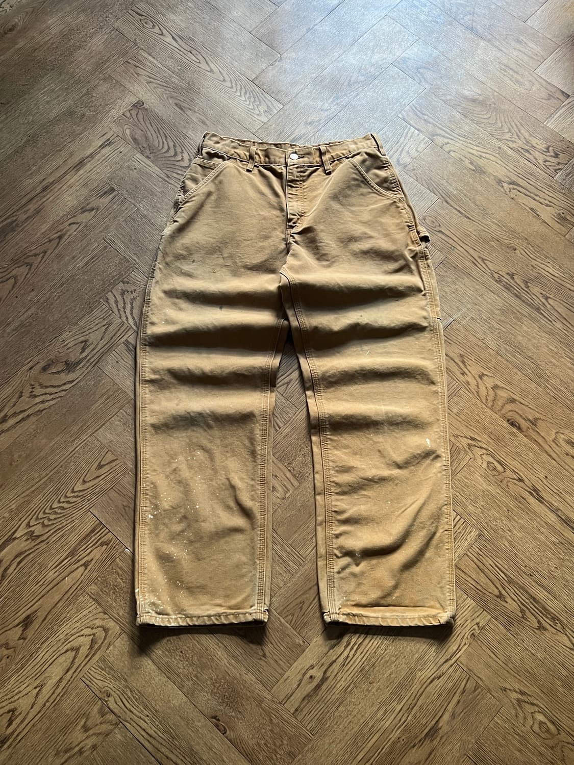 [32]칼하트 USA 덩가리핏 빈티지 페인팅 브라운 싱글니 워크 팬츠 상품이미지1