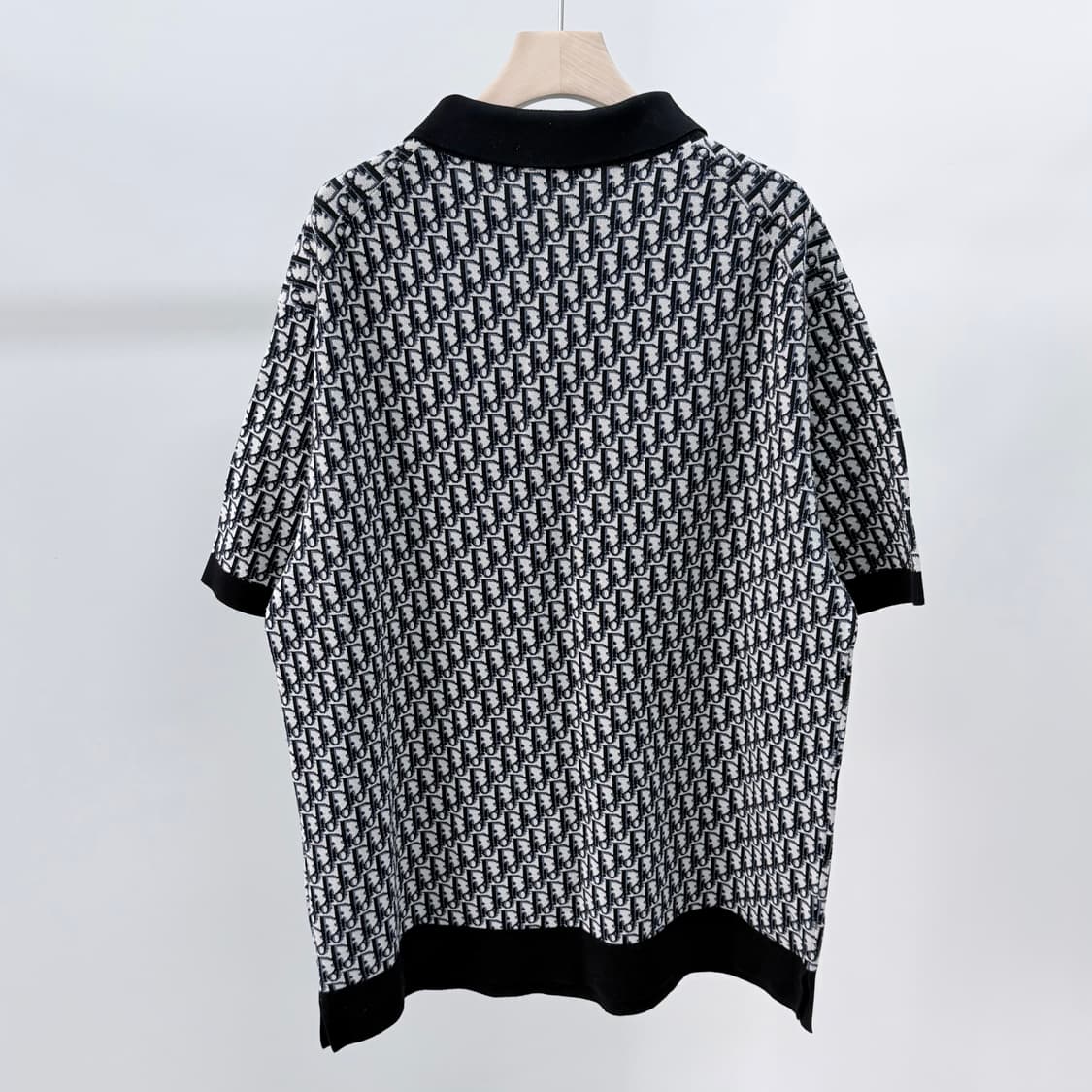 [S+급/XL] 디올 오블리크 자카드 반팔 니트 카라티 블랙 상품이미지4