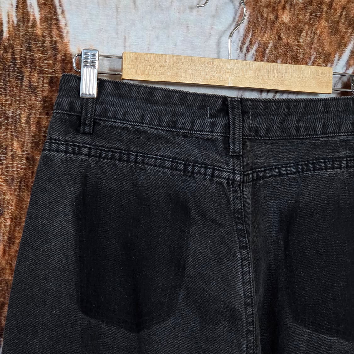 빈티지 흑청 밑단 포켓 와이드 데님 팬츠 상품이미지5