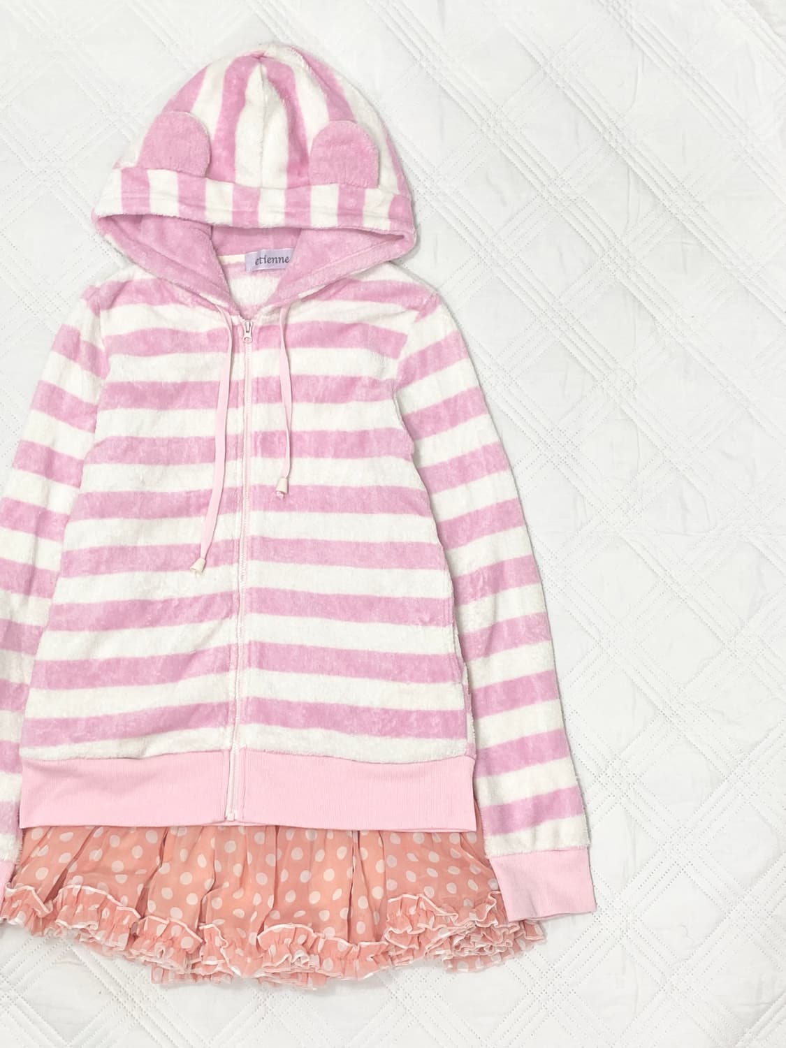 ꒰ঌ 쿠마미미 핑크 스트라이프 후드집업 ໒꒱ 상품이미지2