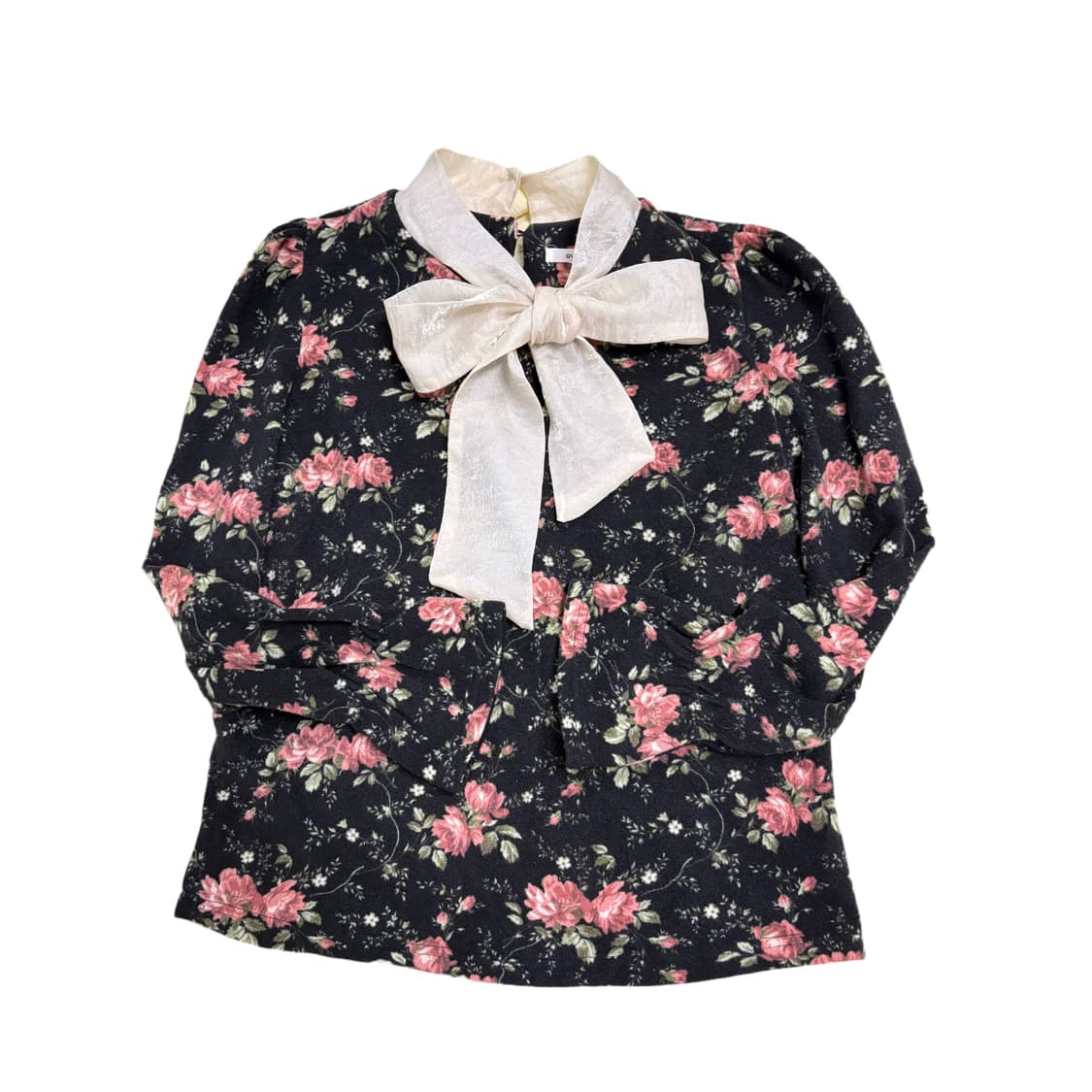 빈티지 로즈 화이트 리본 블랙 블라우스 상품이미지2