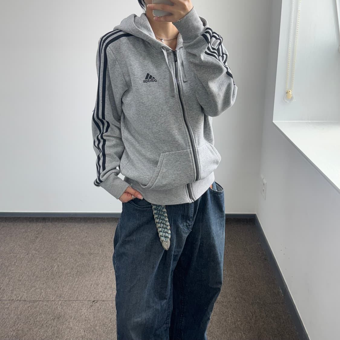 Adidas 아디다스 블랙 트랙탑 그레이 후드집업 상품이미지2