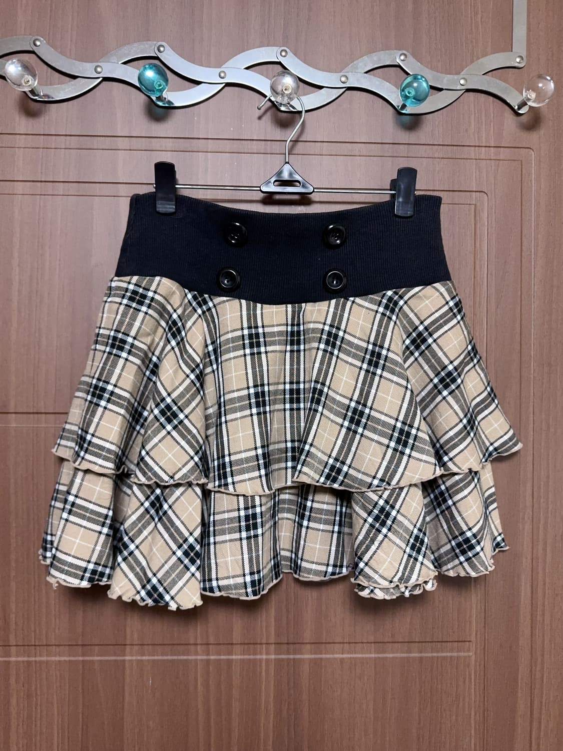 빈티지 라떼 갸루 리즈리사 단추 체크 플리츠 스커트 상품이미지1