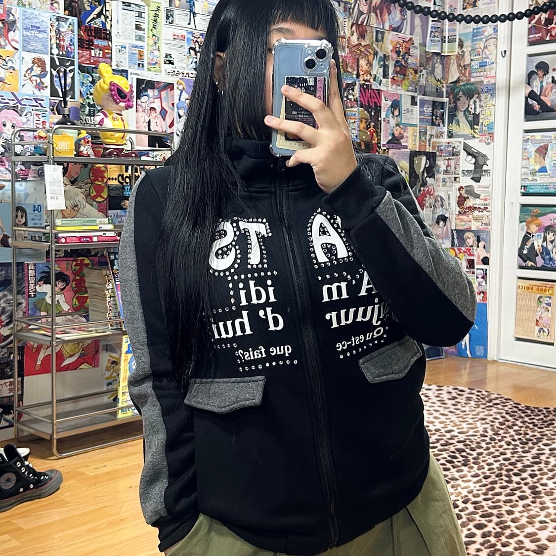 JPN 펑크 키치 큐빅 기모 반하이넥 후드 집업 상품이미지1