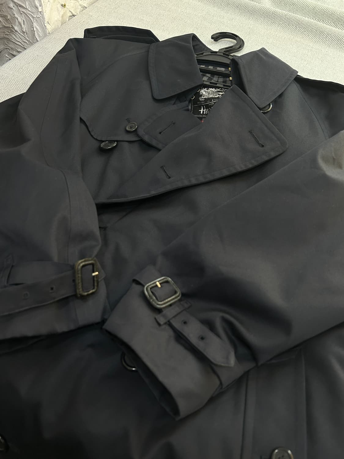 버버리 체크 안감 더블 견장 트렌치코트 남성 95-100사이즈 네이비 상품이미지10