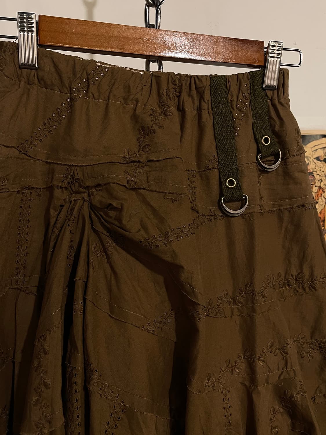 셔링 자수 레이스 브라운 스커트 모리 갸루 상품이미지2