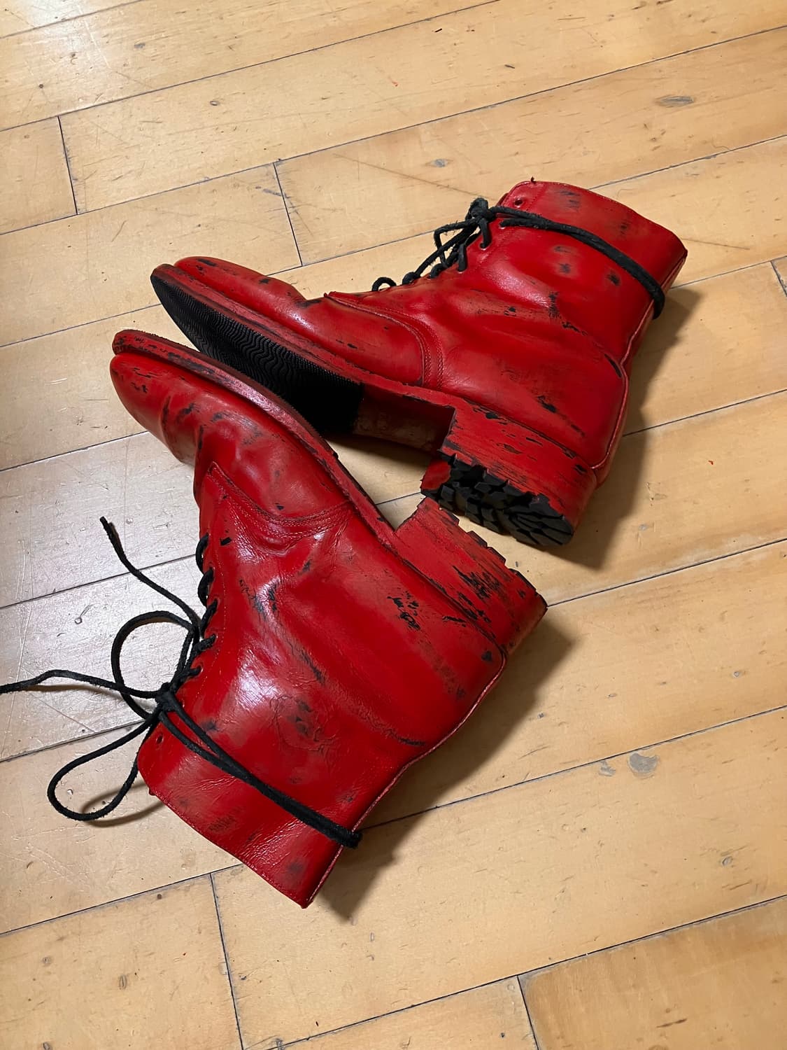 Japanese 90s 레드 풀 페인티드 레이스업 부츠 275 상품이미지4