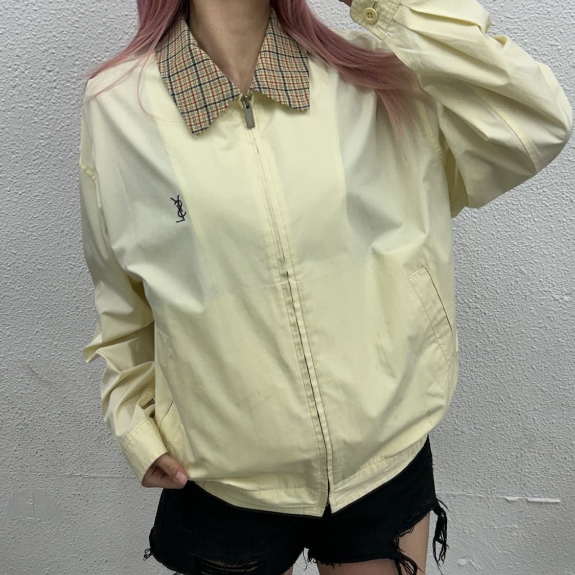 입생로랑 체크 카라 아이보리 자켓 상품이미지1