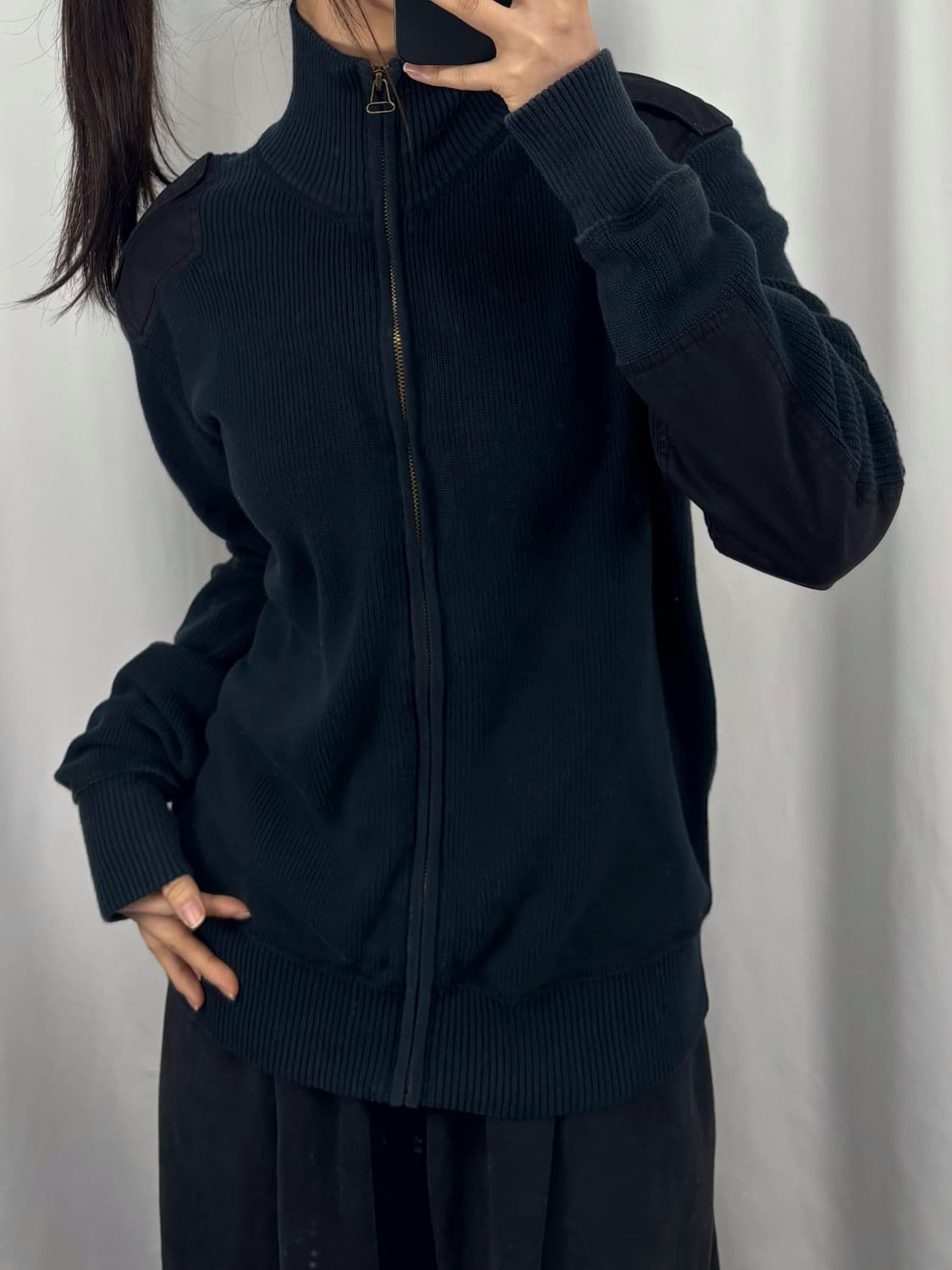 폴로 진스 숄더 엘보우 패치 니트 집업 상품이미지2