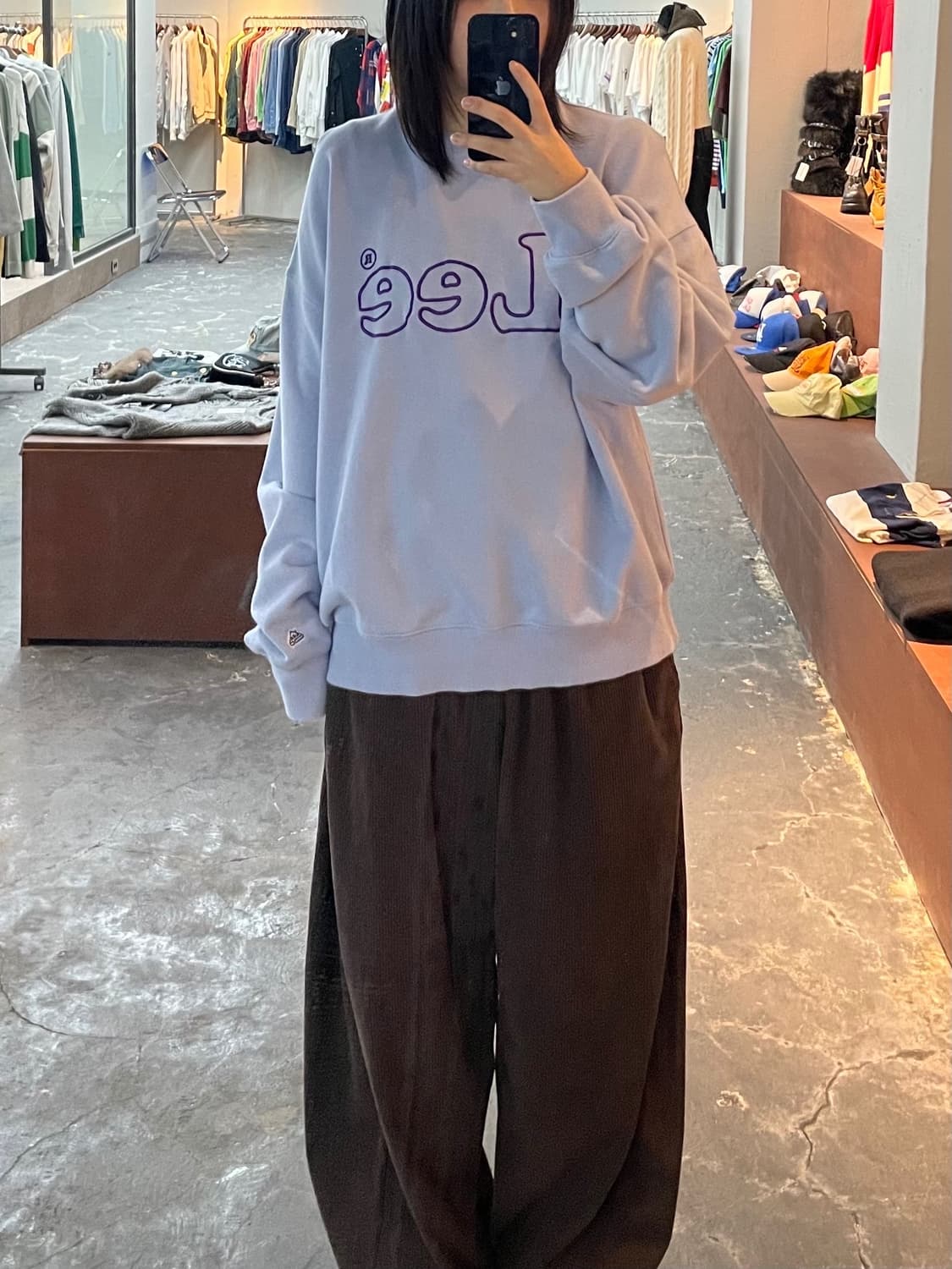 리 자수 빈티지 로고 라이트블루 맨투맨 H934 상품이미지1