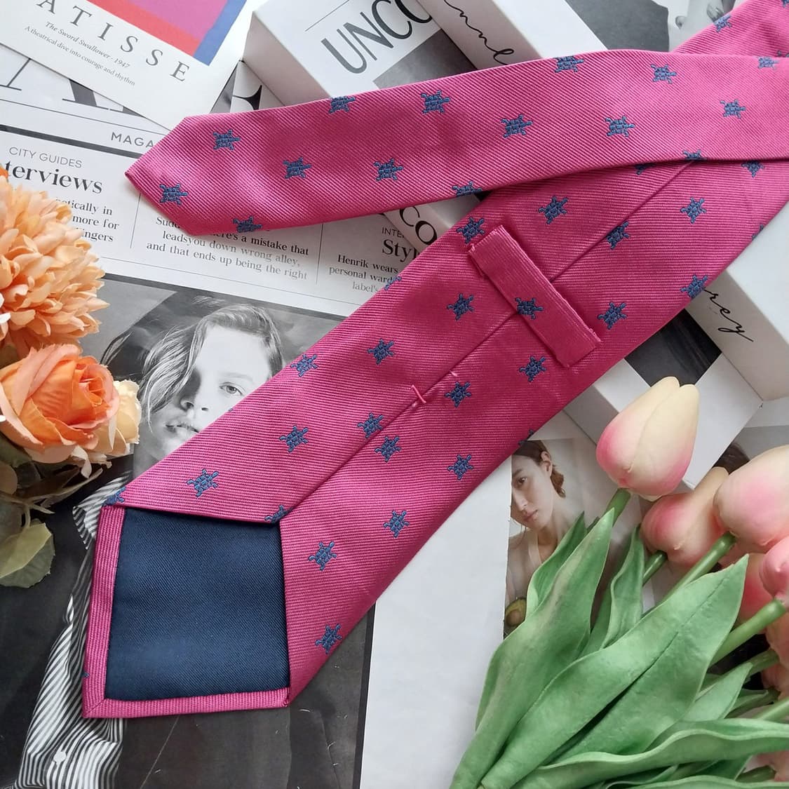 폴로 랄프로렌 핑크 거북이 자수 넥타이 9.3cm A+등급 K2513 상품이미지5