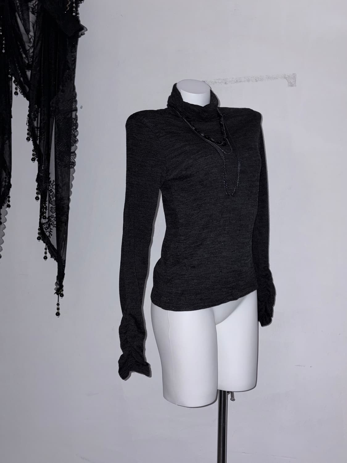 다크로맨틱 2피스 세트 셔링 리본 고스 공겜여주 고딕 상품이미지5