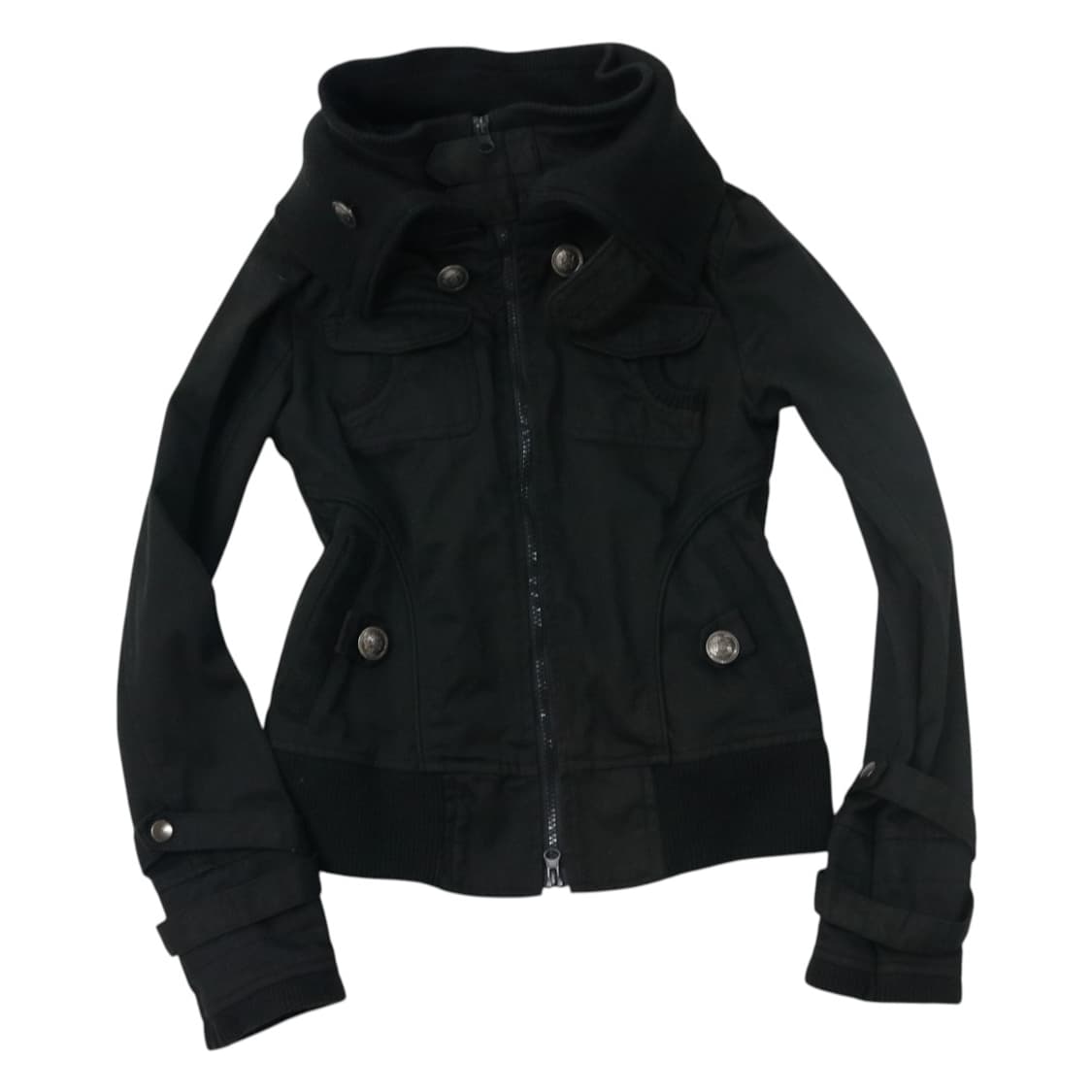 크림 크로마 빈티지 밀리터리 넥 니트 배색 본딩 자켓 상품이미지1