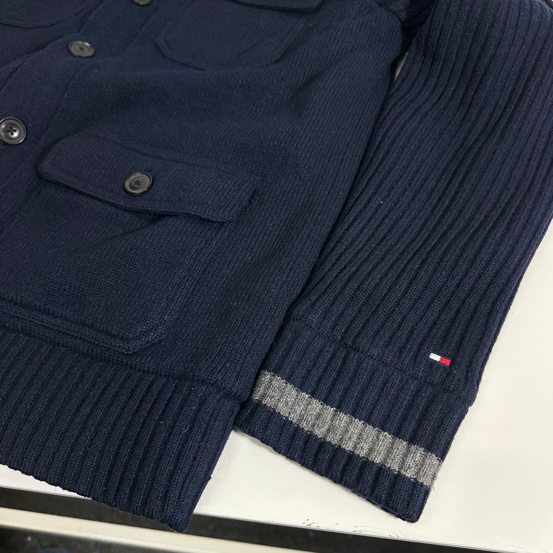 S 타미힐피거 다크네이비 보아털 니트집업 상품이미지2