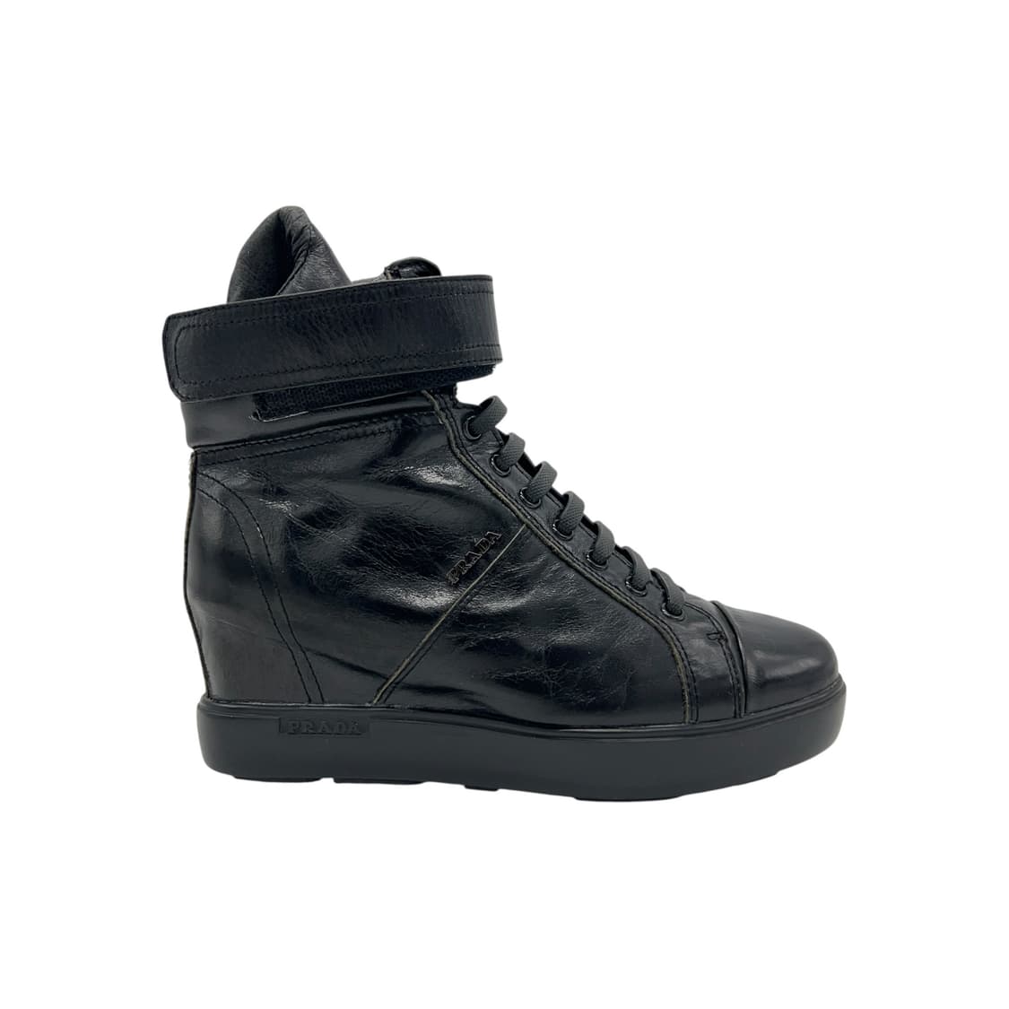 255 W 프라다 웨지힐 스니커즈 레더 블랙 (EU39) 상품이미지1