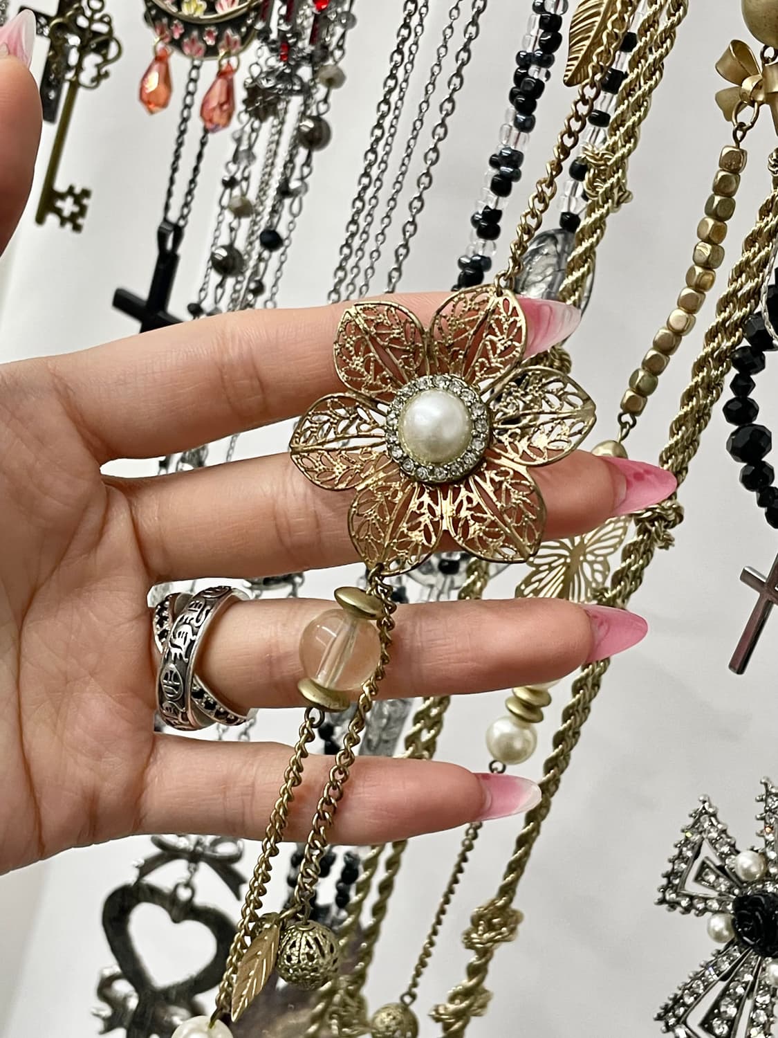 엔틱 페어리 플라워 레이어드 네크리스 상품이미지2