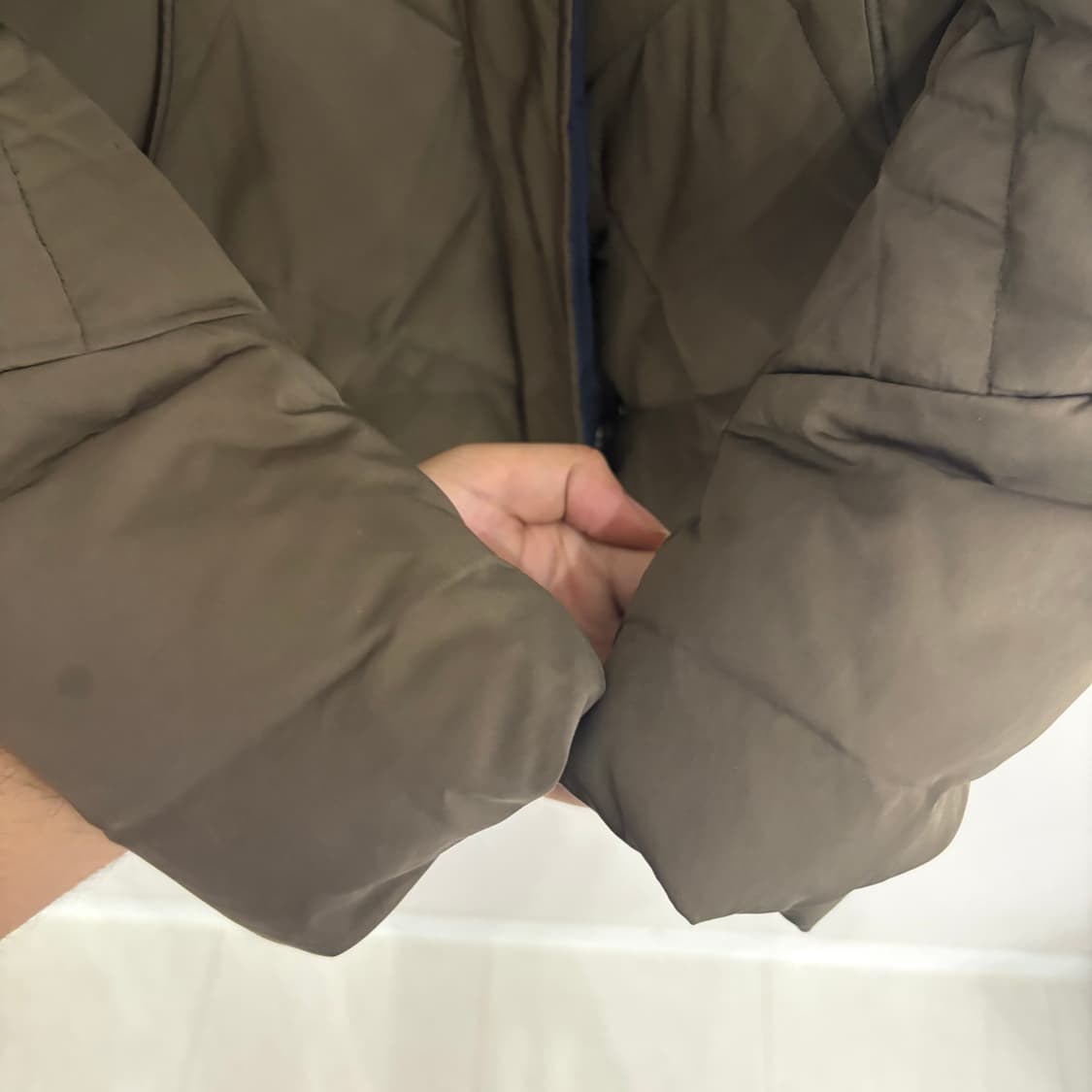 모리스커밍홈 덕다운 롱패딩 M 카키 라쿤털 상품이미지4