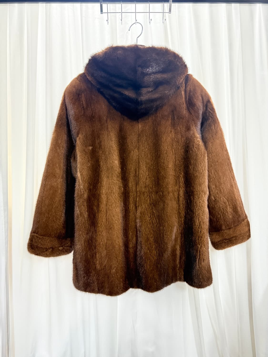 Hooded mink coat (brown) 상품이미지3
